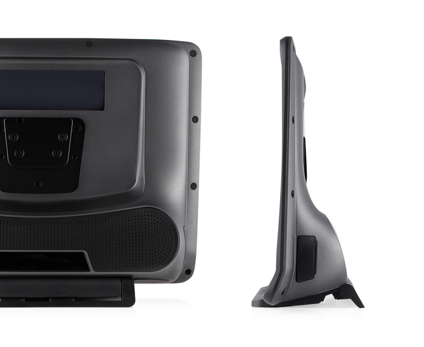 Tobii Dynavox TD I-16 AAC-enhet bakifrån med partnerfönster, högtalare, monteringsplatta och justerbar bas