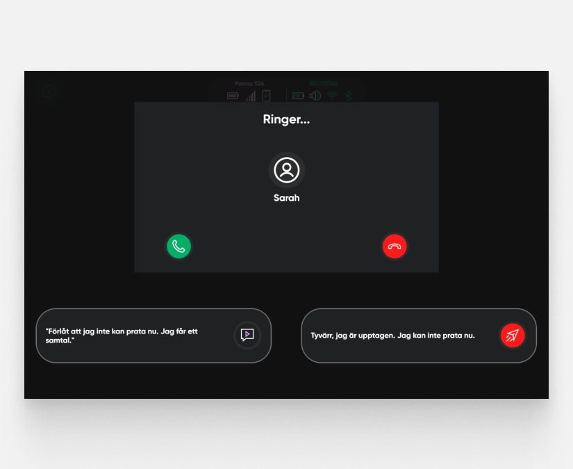 TD Phone visar ett inkommande telefonsamtal på en ögonstyrd samtalsapparat i Tobii Dynavox TD I-Serie.