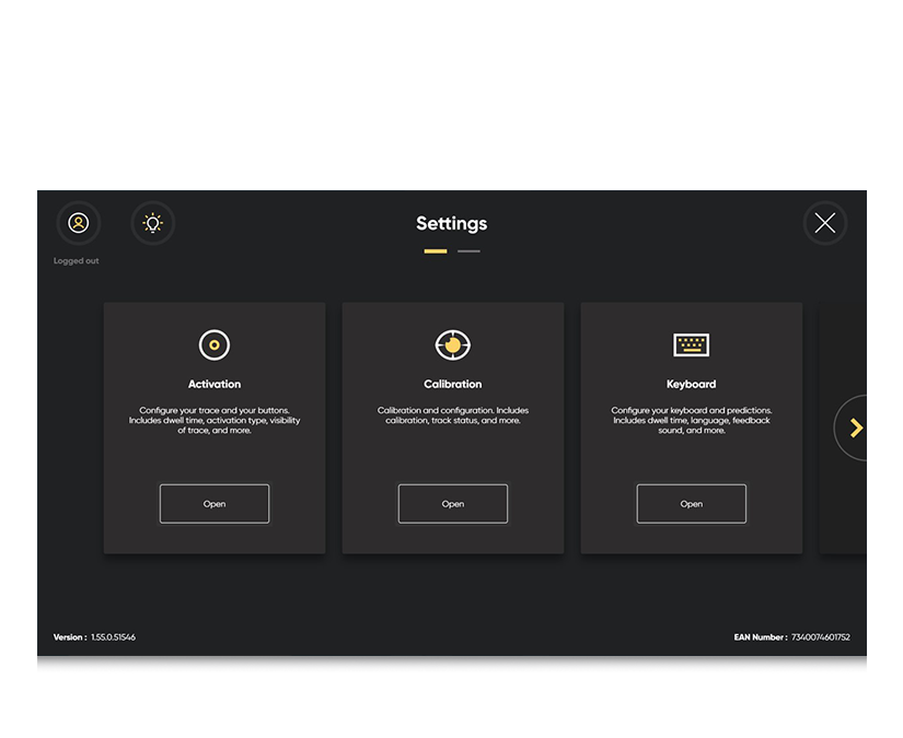 Tobii Dynavox TD Control som visar inställningar