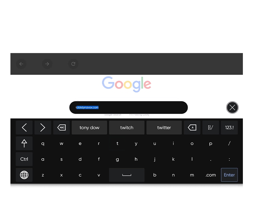 TD Browse av Tobii Dynavox med sökfunktionen med förutsägande tangentbord baserat på geolokalisering