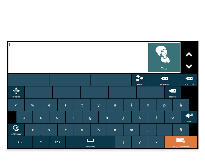 Tobii Dynavox Communicator 5 som visar tangentbordsuppsättningen QWERTY