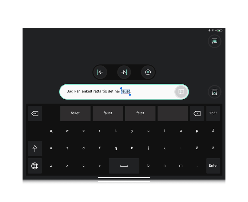 Tobii Dynavox TD Talk redigeringsfunktion i meningar