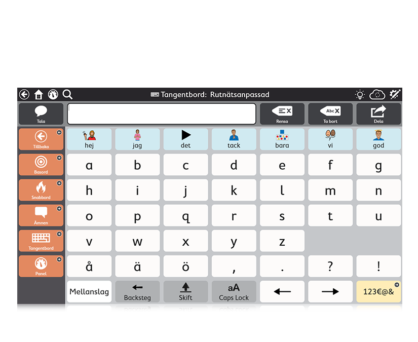 Tobii Dynavox TD Snap Core First siduppsättning som visar ett tangentbord