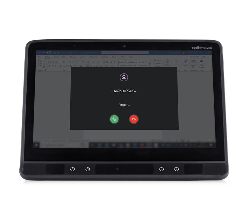 TD Phone visar ett inkommande telefonsamtal på en ögonstyrd samtalsapparat i Tobii Dynavox TD I-Serie.