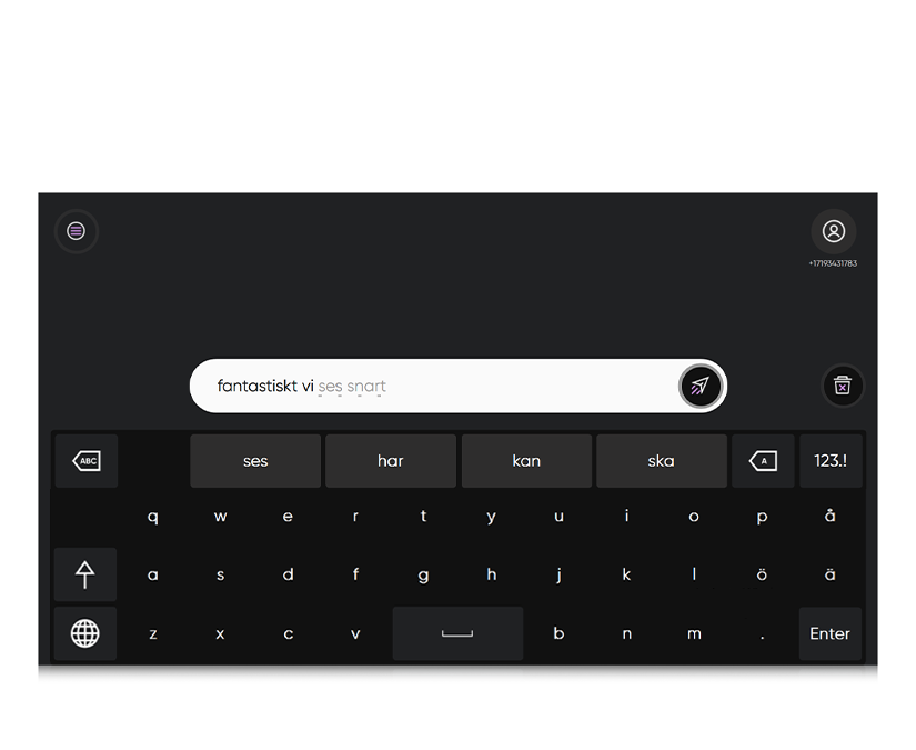 Skärmbild av TD Phone som visar frasgenerering  