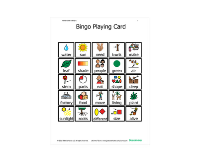 Tobii Dynavox Activities-to-Go plants and living things bingo board