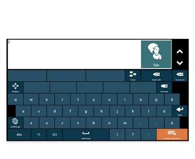 Tobii Dynavox Communicator 5 som visar tangentbordsuppsättningen QWERTY