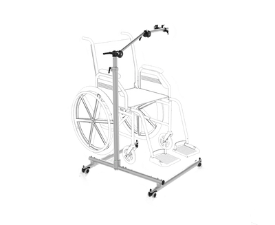 Tobii Dynavox Rehadapt FS-Vario Floorstand med en flexibel bas som passar intill en rullstol