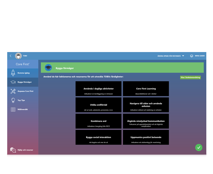 Tobii Dynavox Pathways for Core First sektion för Bygga förmågor