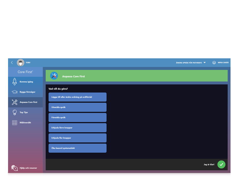 Tobii Dynavox Pathways for Core First anpassa Core First-sida