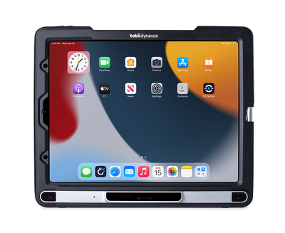 Tobii Dynavox TD Pilot, en samtalsapparat som visar iPadOS startsida