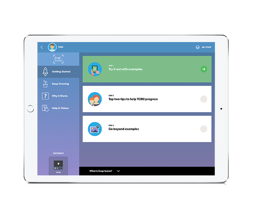 Tobii Dynavox Pathways for Snap Scene visad på iPad